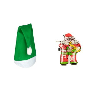 2 er Set aus Weihnachtsmütze Nikolausmütze Grün Uni Schlicht Mütze + Led  Pin X5