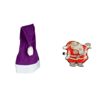 2 er Set aus Weihnachtsmütze Nikolausmütze Lila Uni Schlicht Mütze + Led  Pin X7